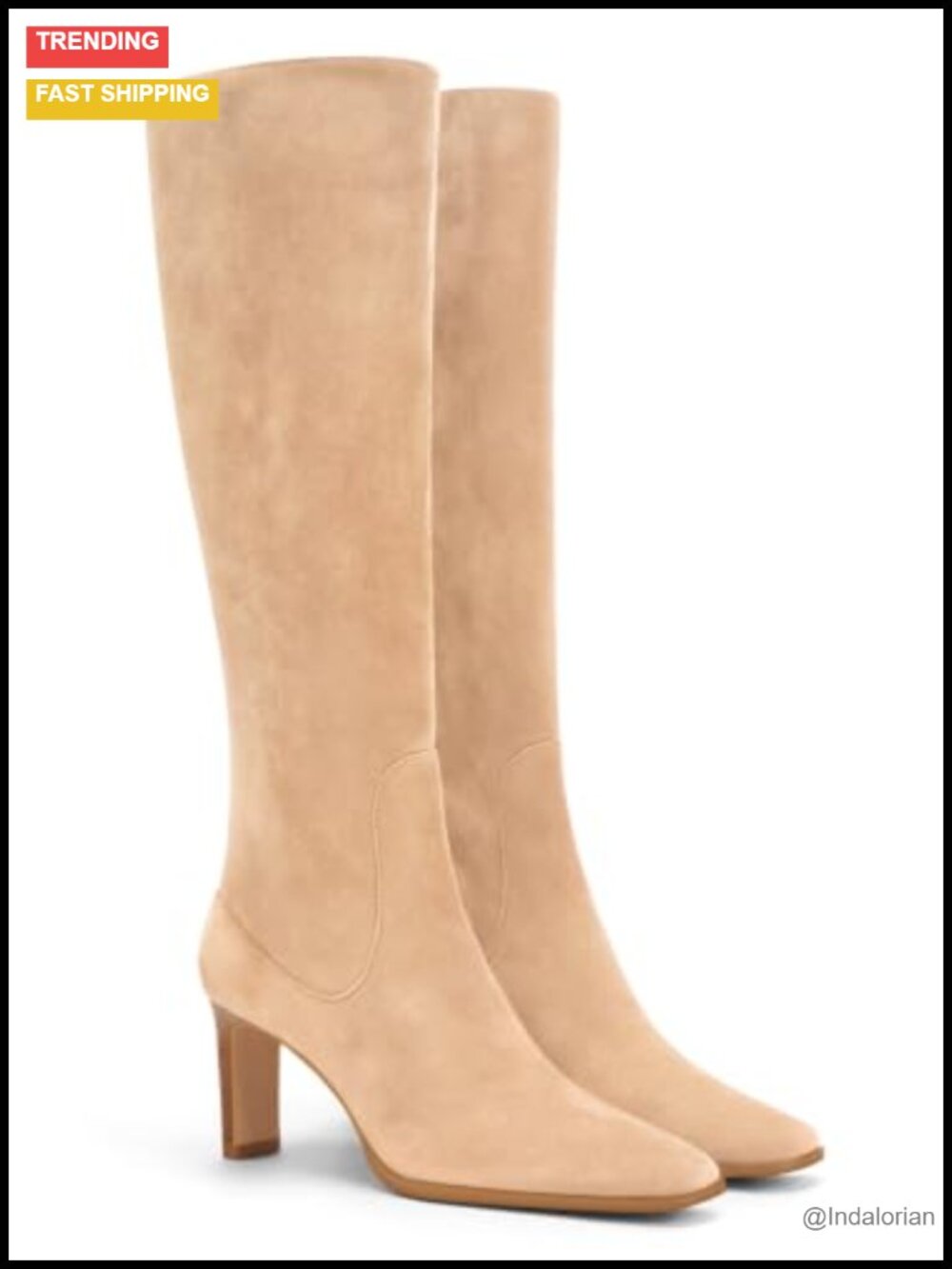 Women's Knee High Boots Square Toe Chunky Heel Full Zip Faux Suede Dress Boots